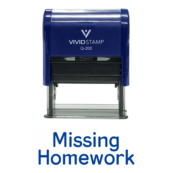 Vivid Stamp Missing Homework Teacher Self Inking Rubber Stamp (Blue ) Medium