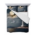 thumbnail image 7 of Quilts Twin Size Bedding Set, Night Seaside Lighthouse Lightweight Quilted Comforter, Coastal Moonlight Ocean Soft Reversible Bedspread Coverlet with Pillow Covers for All Season, 68" x 86", 7 of 7