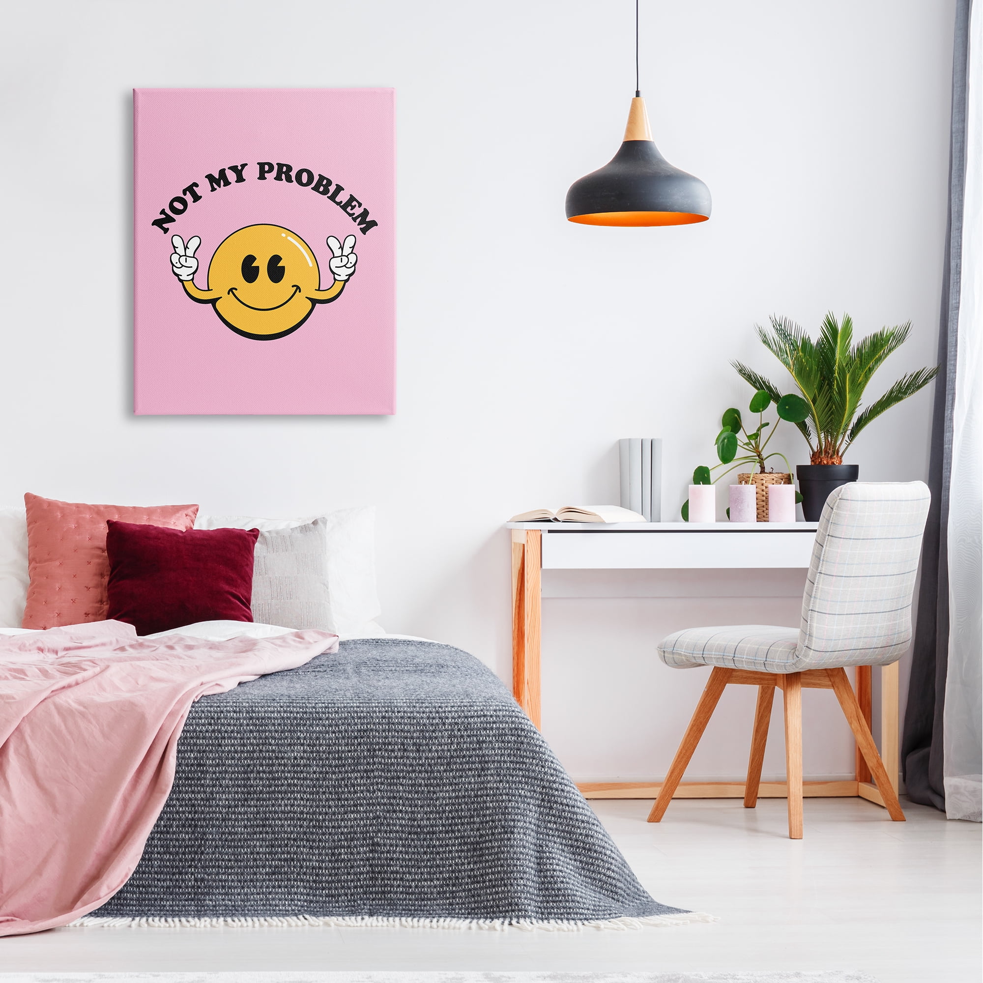 Stupell Industries Not My Problem Retro Smiley Typography Painting Gallery Wrapped Canvas Art Print Wall Art, 30 x 40