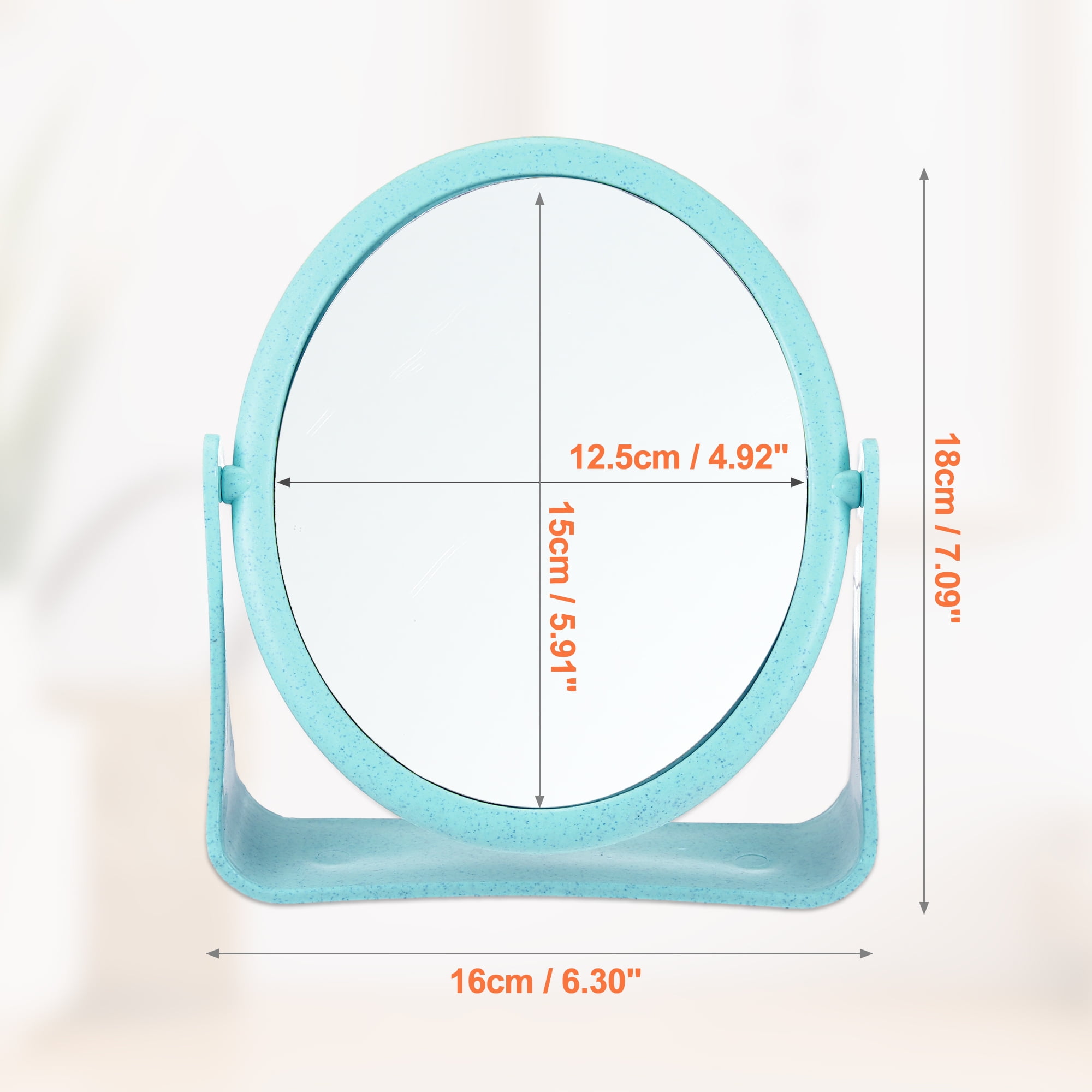 Unique Bargains Plastic Double Sided Round Makeup Mirror 360° Rotating Beauty Mirror Blue