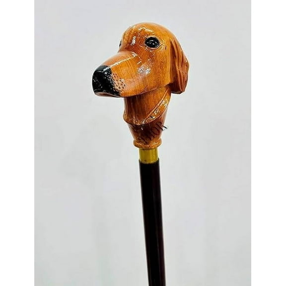 Amazing Brown Finish Dog Walking Stick Collectible Wooden Cane with Dog Head Design Handle Rustic Vintage Style Home Gifts