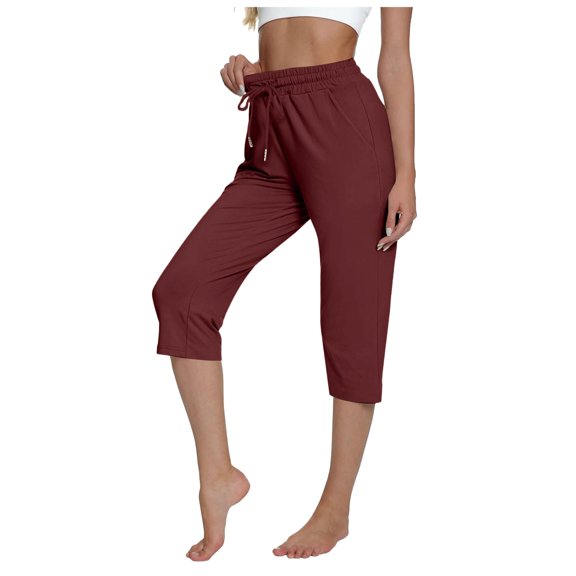 Futezty Women Capri Yoga Pants Loose Soft High Waist Drawstring Workout Sweatpants Casual Work Pants Flare Leggings with Pockets for Summer