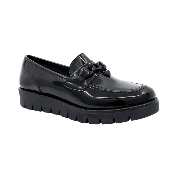 Mocasín escolar Coqueta para niña de charol negro Florence con lazo decorativo