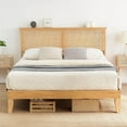 thumbnail image 1 of Twister.CK King Size Rattan Bed Frame with LED Lights, Bohemian Platform Bed Frame with Headboard, Solid Wood Foundation with Silent Slats,No Box Spring Needed, 1 of 8