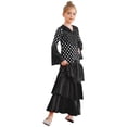 thumbnail image 2 of YiZYiF Robe de Danse Flamenco Espagnole pour Filles Manches Longues Col en V Franges Pois Robe Maxi à Étages Noir 16, 2 of 7
