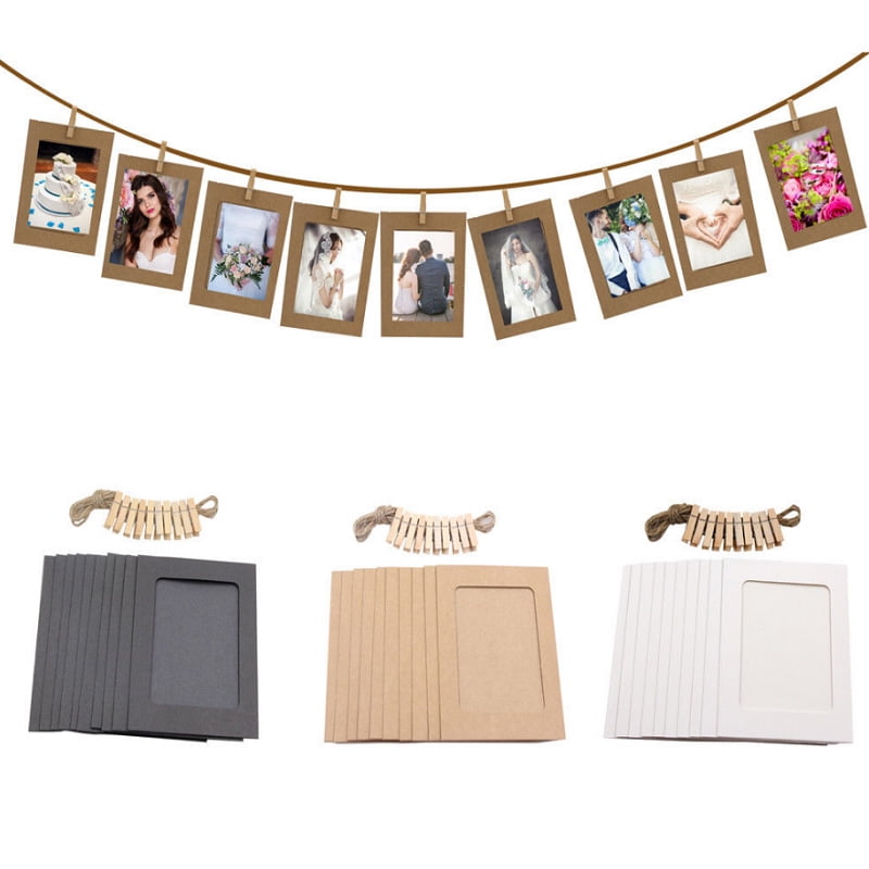 10pcs Paper Photo Set Wall Picture Hanging Frame Album Rope Clip Home Decor DIY