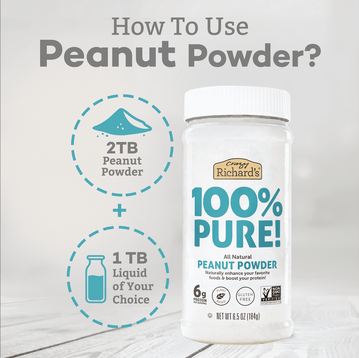 (2 pack) Crazy Richard's High Protein Peanut Butter Powder, 6.5oz Jar