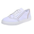 thumbnail image 2 of IUJSOY Womens Fashion Sneakers VIntage Wingtip Lace up Skate Shoes Classic White Walking Shoes, 2 of 7