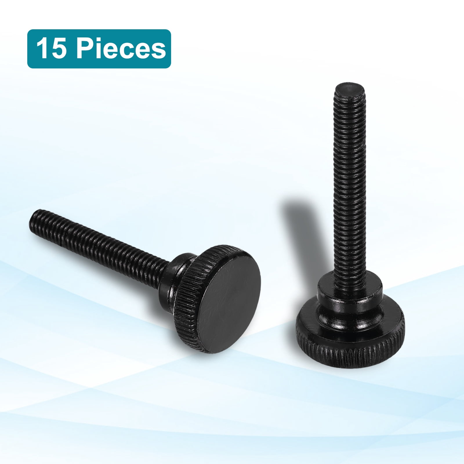 Uxcell M6x45mm Knurled Thumb Screws, Black Steel Flat Head Thumb Screws Zinc Plated Metric Knurled Head Bolts with Shoulder Grip Knobs Hand Tighten Thread Fasteners, 15 Pcs