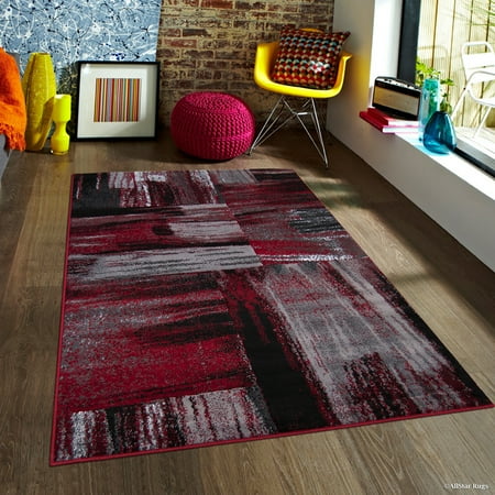 Red Area Rugs Red AllStar Modern. Contemporary Woven Area Rug. Drop-Stitch Weave Technique. Carved Effect. Vivid Pop Colors (5' x 6' 11