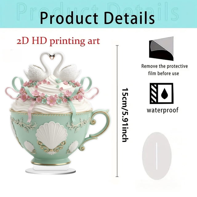 Regalos de Té para Amantes Del Té Acrílico en Forma de Corazón Taza de Té Ornamento 15cm Más Largo Lado Lindo Regalos de Oficina para Decoraciones de San Valentín