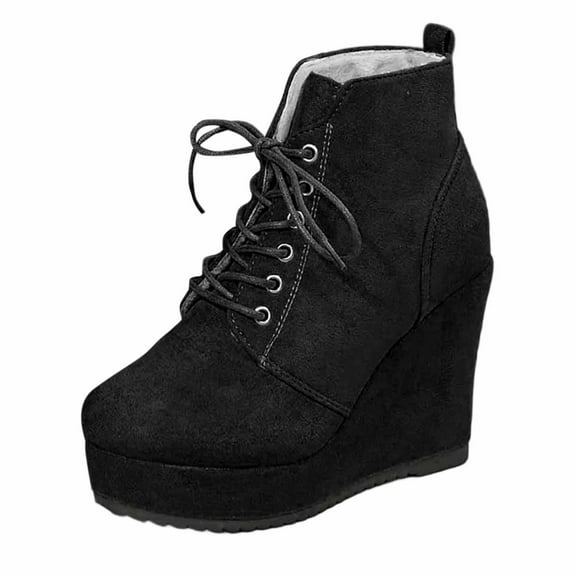 Fall Boots Large Size Front Lace Up Slope Heel and Ankle Boots Female Fall Suede Retro Women'S's Shoes