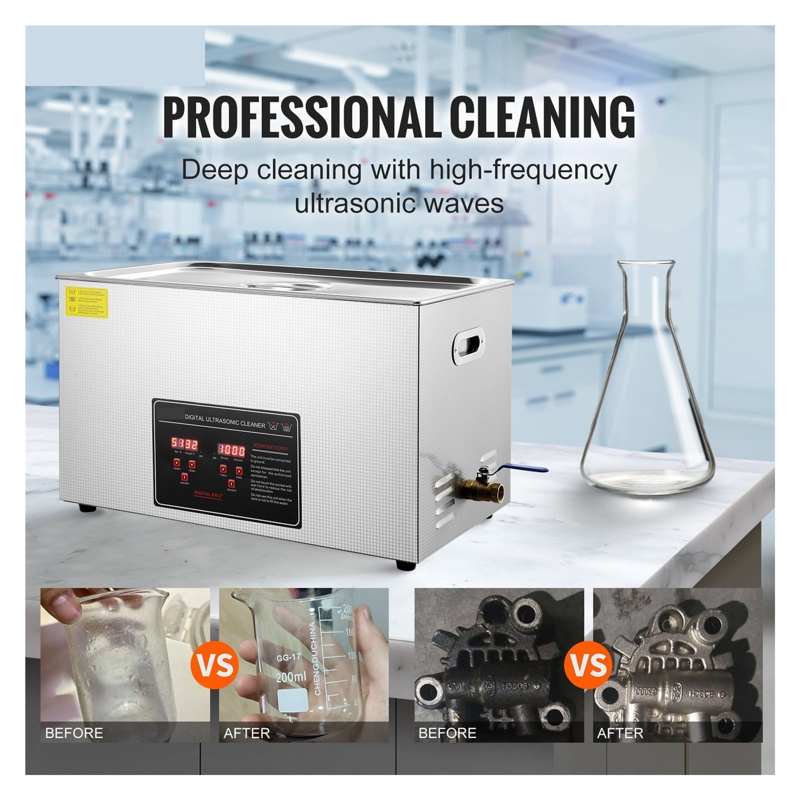15L Ultrasonic Cleaner with Digital Timer & Heater Jewelry Ultrasonic Cleaner Stainless ,Convenient to Use