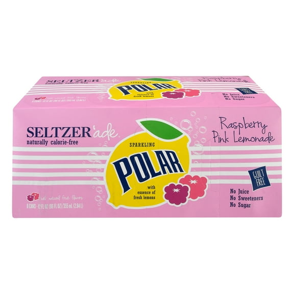 Polar Zero Calorie Raspberry Pink Lemonade Sparkling Seltzer Water, 12 fl oz, 8 Pack Cans