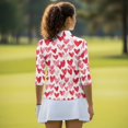 thumbnail image 6 of HUIACONG Red Hearts Print Women Golf Shirts with Quarter Zip Collar, 3/4 Sleeve Athletic Polo Top Breathable for Golf, Tennis, Hiking and Daily Exercise, 6 of 10