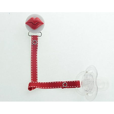 Red kiss Lips Ribbon Pacifier Clip
