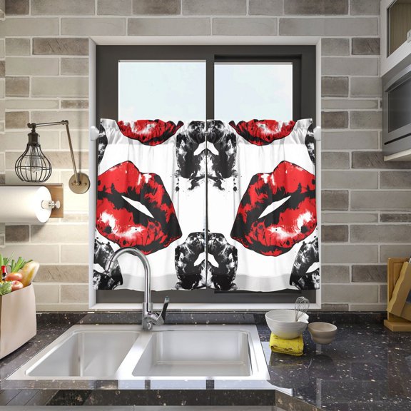 Lips Kitchen Curtains Half Tier Curtain 2 Rod Pockets Bathroom Bedroom Cupborad Living Room 27"x24"