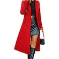 thumbnail image 2 of ClodeEU Women's Wool Blend Long Coat, Notched Lapel Double Breasted Pea Coat,Winter Slim Fit Trench Coat Red,Womens Plus S, 2 of 7