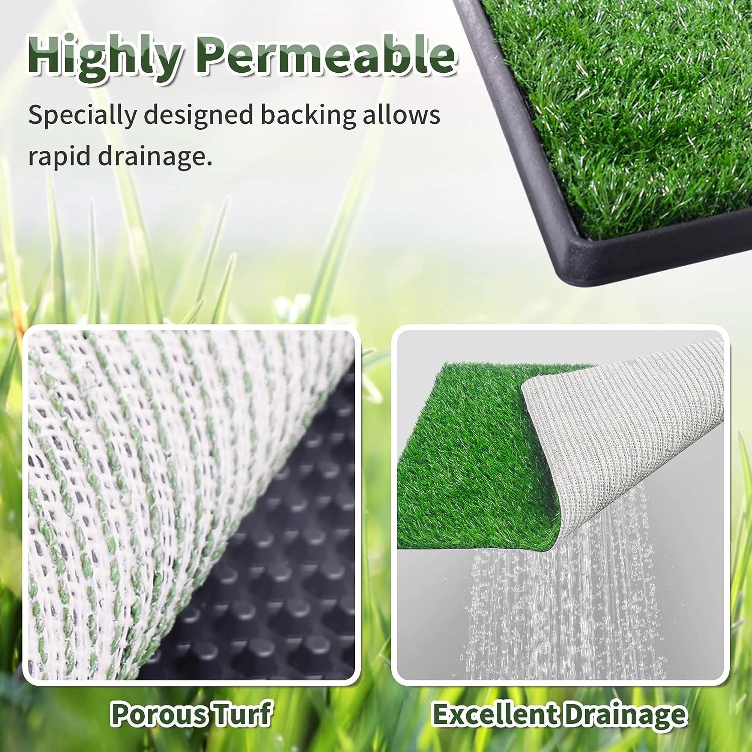 COZIWOW Dog Grass Pad with Tray, 20" x 25" Dog Potty Tray Indoor Outdoor, Artificial Dog Grass Pee Pad for Pet Puppy Potty Training, Portable Dog Toilet