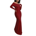 thumbnail image 7 of Women's Fall Off The Shoulder Maxi Dress Long Sleeve Elegant Bodycon Formal Wedding Guest Cocktail Prom Dresses, 7 of 7