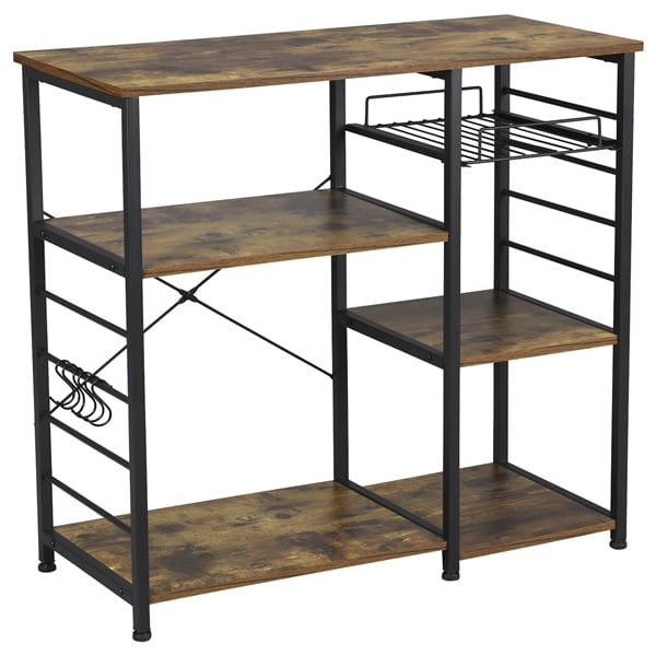 Multilevel Kitchen Stand Trolley Wood Kitchen Storage Shelf with Basket ...