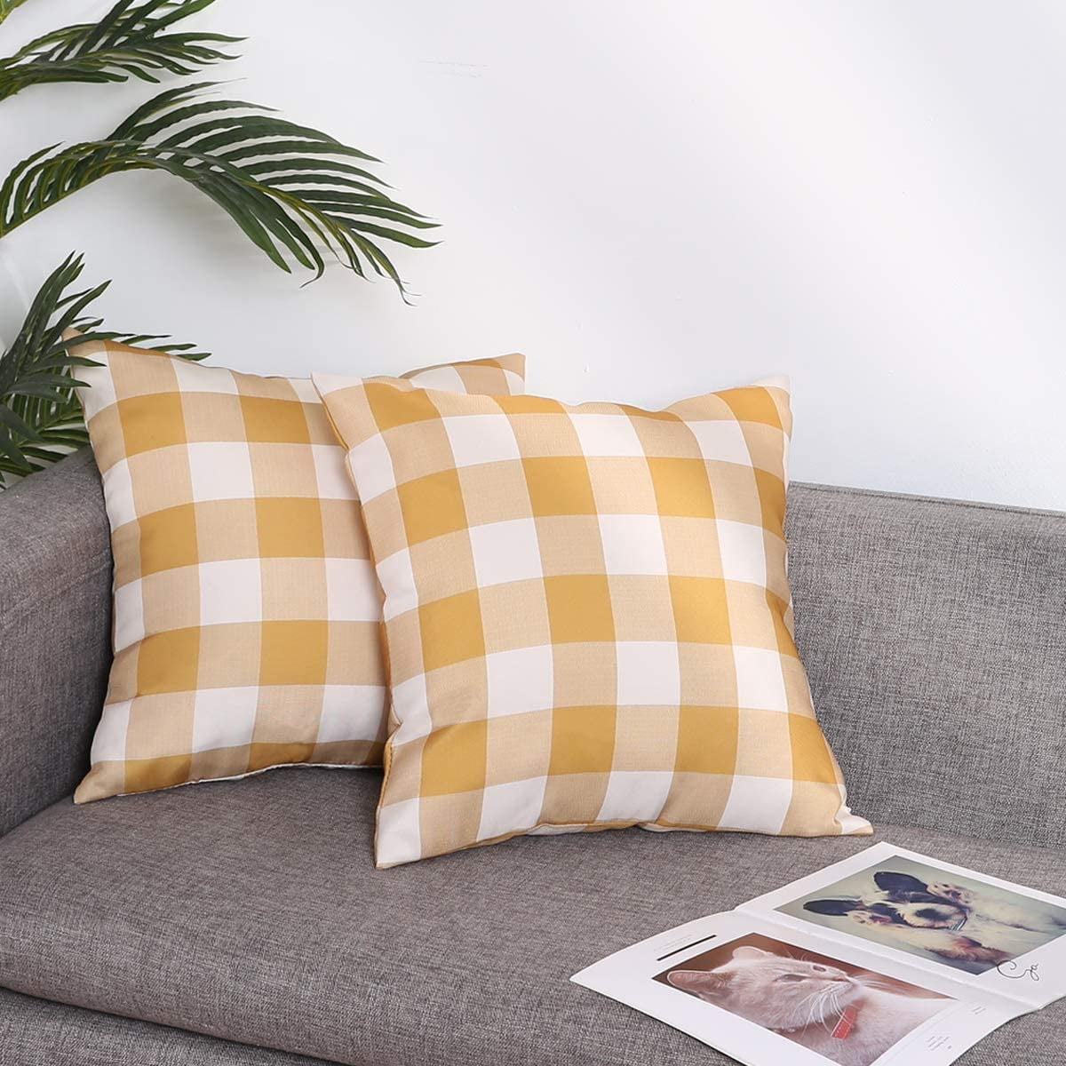 FFIY Set of 2 Outdoor Pillow Covers Decorative Lumbar Pillow Covers for Fall Couch Pillows Gold Yellow White Buffalo 12X20 inches Walmart