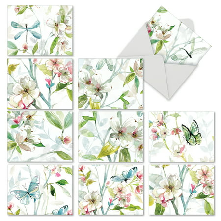 M6592OCB DOGWOOD DAYS' 10 Assorted All Occasions Greeting Cards Featuring a Larger Painting of Watercolor Dogwood Flowers That is Cropped into Smaller Images, with Envelopes by The Best Card