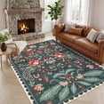 thumbnail image 2 of Garvee 9'x12' Modern Retro Floral Area Rug Washable Printed Carpet, Non Slip Low Pile Indoor Rug for Living Room Bedroom Dining Room, Blue Green, 2 of 11