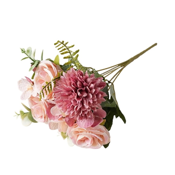 Artificial Chrysanthemums Blush Pink Fake Flowers Faux Mum Stems 6 Blooms Home Decor Simple Floral Arrangement Table Centerpiece Wedding Decorations Desk Vase Filler