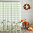 thumbnail image 2 of Shower Curtain 72"W x 96"L Fall Thanksgiving Green Pumpkins Hydrangea Green Plaid Fabric Shower Curtains Set with Hooks Water Repellent Bathroom Curtains Machine Washable Bathroom Accessories, 2 of 6