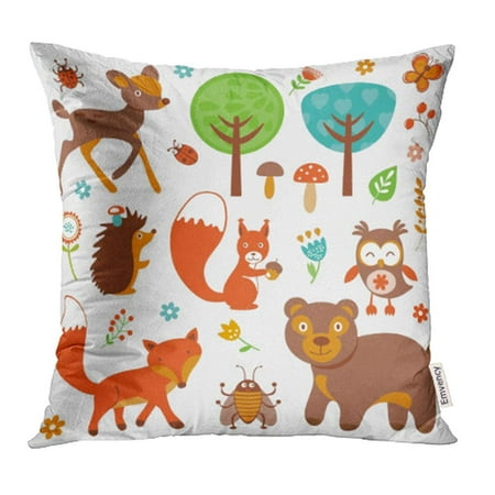 CMFUN Woodland Funny Forest Animals Collection Creature Cartoon Cute Deer Fox Acorn Pillow Case Pillow Cover 18x18 inch Throw Pillow