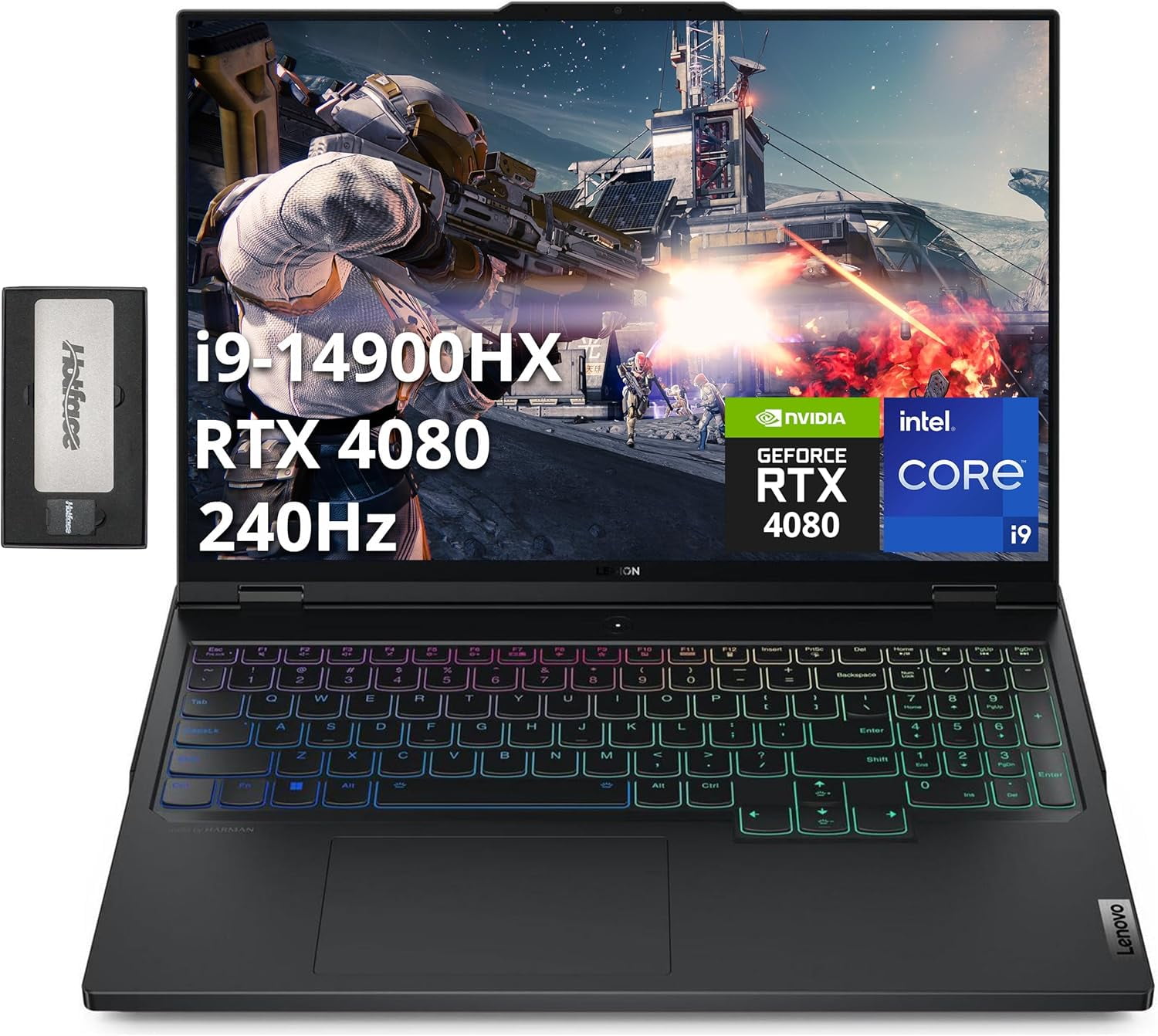 Lenovo Legion Pro 7 16 Pouces WQXGA 240Hz Ordinateur Portable de Jeu, Intel i9-14900HX, 64 Go DDR5, 2 To PCle SSD, GeForce RTX 4080, Clavier Rétroéclairé RGB, Caméra FHD, Wi-Fi 6E, Win 11, Noir, Station d'Accueil 256 Go