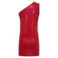 thumbnail image 3 of YiZYiF Robe de Danse Sans Manches pour Filles, une Épaule, à Carreaux Métalliques, Rouge 110, 3 of 6