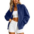 thumbnail image 6 of Xdegoge Womens Velour Track Jackets Long Sleeve Full Zip Up Stand Collar Coats with Pockets Casual Fall Winter Athletic Outerwear, 6 of 8