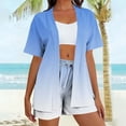 thumbnail image 4 of BRGZLK Women's 2 Piece Outfits Summer Casual Loose Gradient Cardigan Tees and Drawstring Shorts Comfy Sets Vacation Beach Clothes Blue XL, 4 of 6
