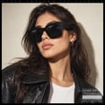 thumbnail image 3 of Womens Boyfriend Style XXL Oversize Horned Rim Thick Plastic Sunglasses Matte Black Frame Solid Black Lens, 3 of 7