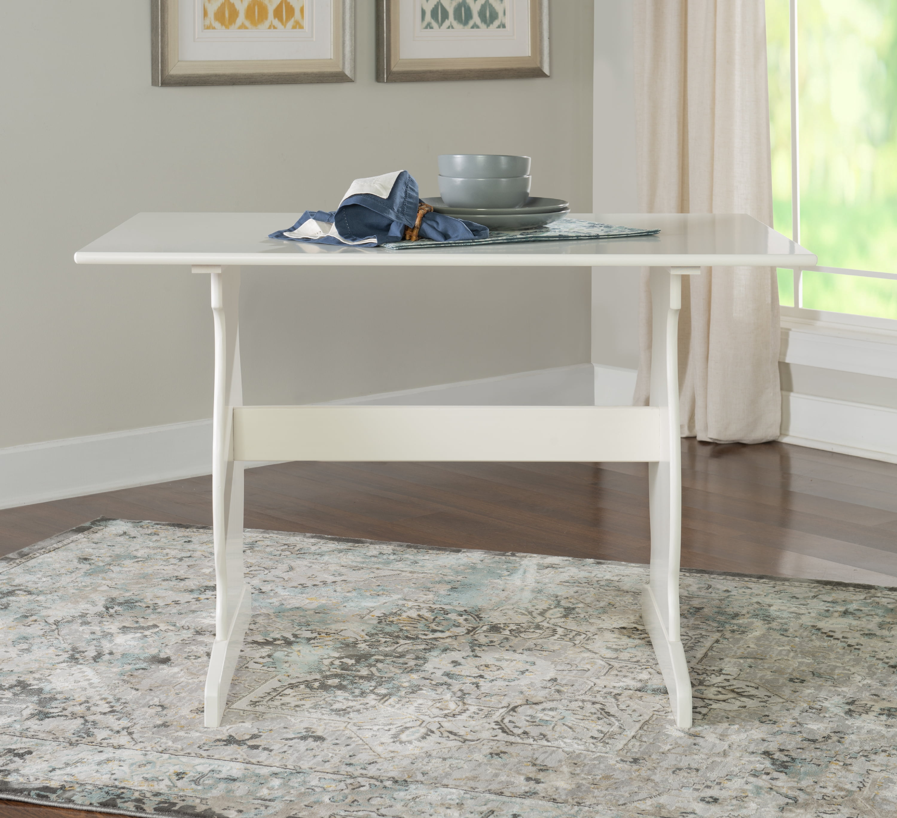 Linon Sasha 3-Piece Casual Indoor Corner Dining Nook , White/Capri Blue