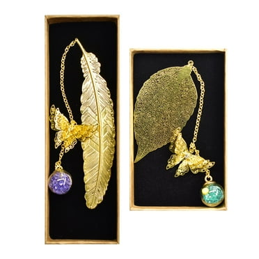 CCOCC 2 Pcs Bookmark,Feather and Leaf Designs Metal Bookmark,Book Marks for for Women Men Reading Lovers