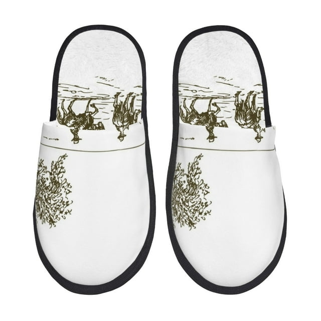 Fotbe Cowboys Riding A Horse Near A Tree Pantuflas Peludas para Mujer con Estampado, Zapatillas de Peluche, Zapatos de Invierno para Casa, Uso Interior y Exterior-Large