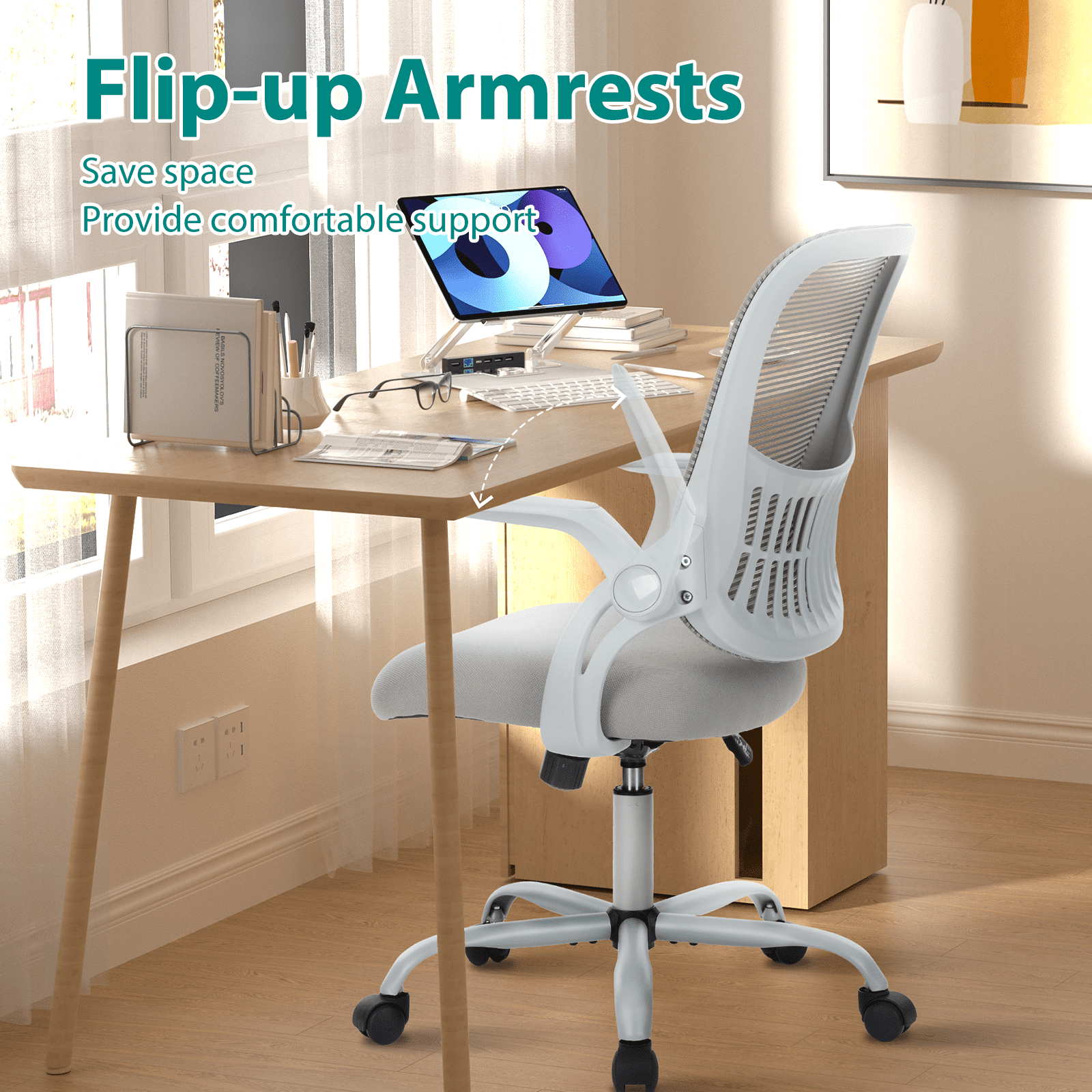 MAYEERTY Ergonomic Office Chair for Standing Desk with Adjustable Height, Computer Desk Chairs, Movable Armrest, Gray