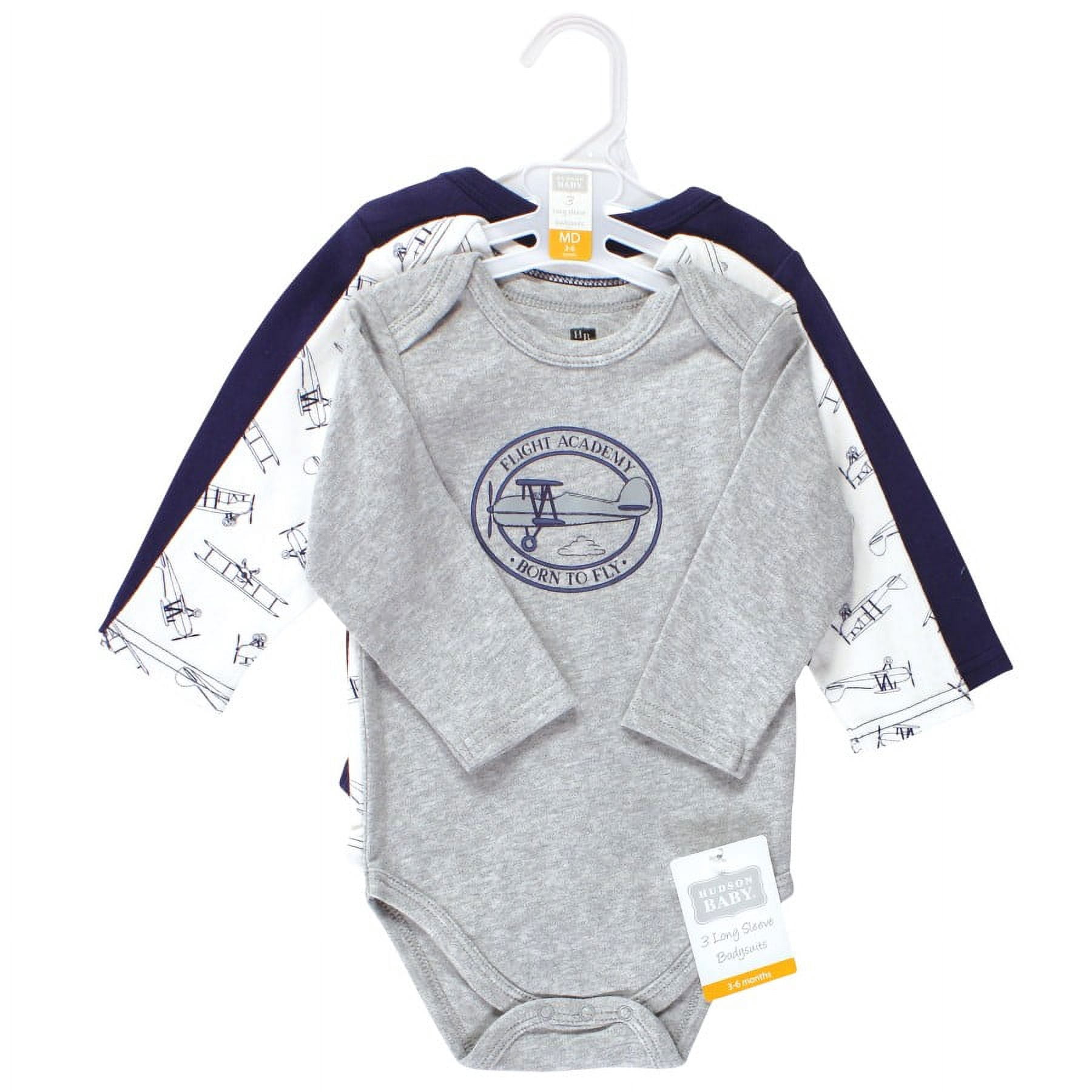 Hudson Baby Cotton Long-Sleeve Bodysuits, 3- Pack, Newborn- 24 Months