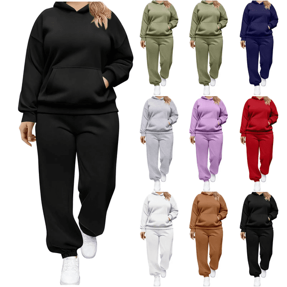 Jsaierl 2 Piece Oufits for Women Plus Size Fall Long Sleeve Hoodies Sweatshirt and Sweatpants Oversized Sweatsuit Workout Tracksuit Lounge Sets