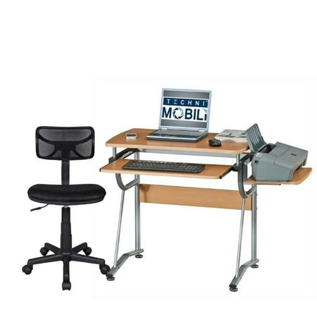 2 Piece Office Set with Black Office Chair and Computer Desk in