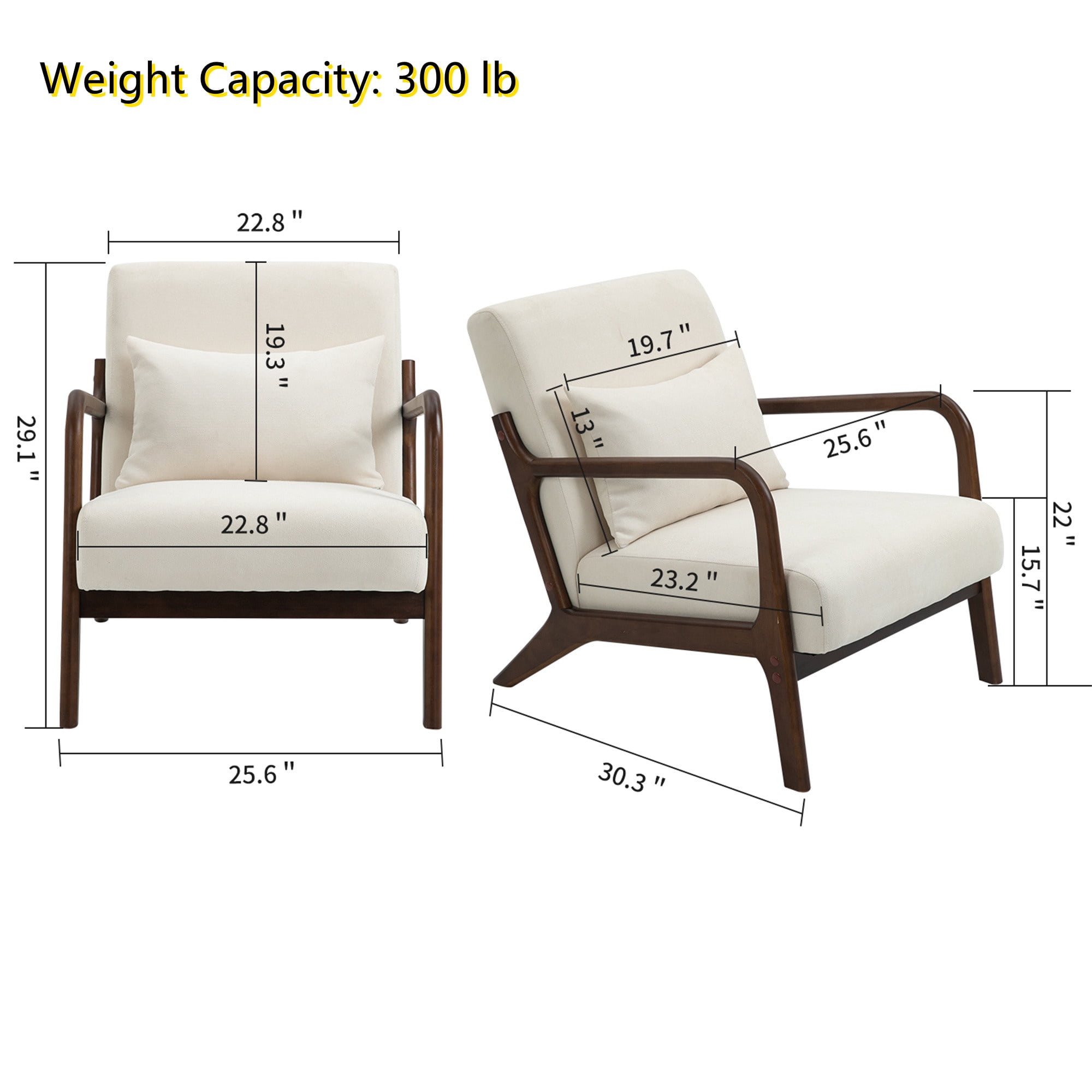 Aukfa Mid Century Modern Accent Chair w/ Lumbar Pillow for Living Room, Wood Frame, Velvet, Beige