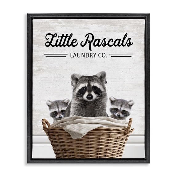 Stupell Industries Little Rascals Laundry Raccoons Quotes and Sayings Painting Black Floater Framed Canvas Art Print Wall Art, 17 x 21