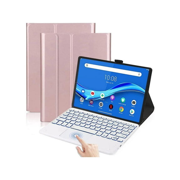Wireless Touchpad Keyboard Case for Lenovo Tab K10 10.3 inch 2021 / Lenovo Tab M10 FHD Plus 2020 2nd Gen 10.3 inch Slim Shell Stand Cover with Detachable Keyboard, 7 Colors Backlit Rose Gold