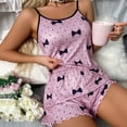 thumbnail image 4 of Women Sleepwear Women'S Ice Silk Summer Suspender Home Clothes Set Soft Bow Print Pajama Set, 4 of 8