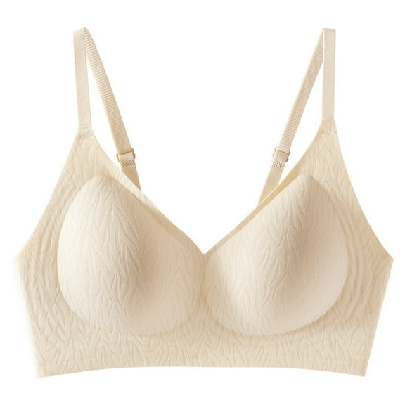 Amidoa Push-up Bras for Women Beige High Support Wire-Free Solid Bra Lingerie for Women L