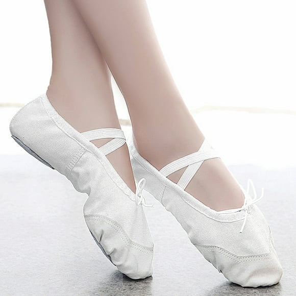 Lolmot Filles Ballet Élastique Bande Chaussures de Danse Toile Gymnastique Flats Split Sole Shoes