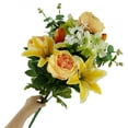 thumbnail image 5 of Mainstays 21in Indoor & Ourdoor Artificial Mixed Floral Lily & Cabbage Rose Bouquet, Yellow Color., 5 of 8